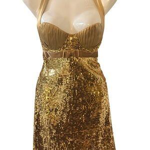 Marciano Gold Sequin Dress With Bustier